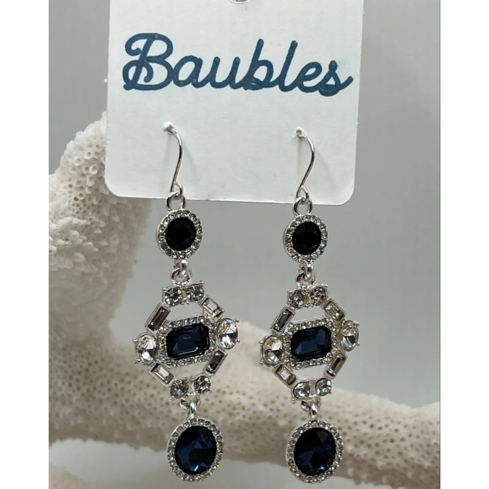 Baubles Silver with Blue and Clear Austrian Crystal Dangle Drop Earrings - Picture 5 of 5